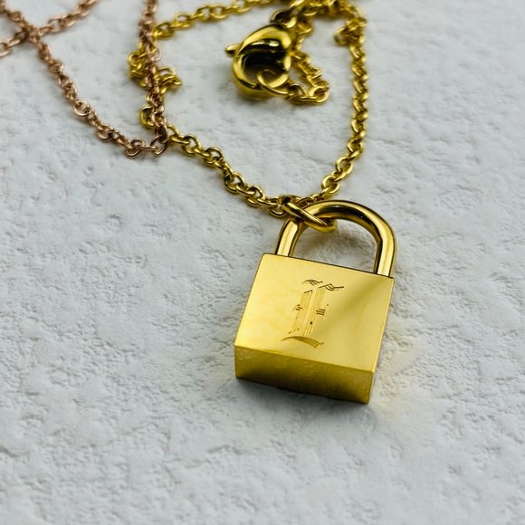 Padlock Necklace,Necklaces For Him, Padlock With Letter, Steel Padlock, Everyday - Picture 2 of 2